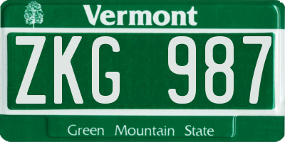 VT license plate ZKG987