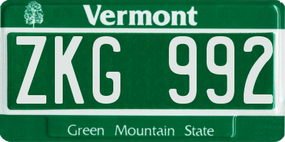 VT license plate ZKG992