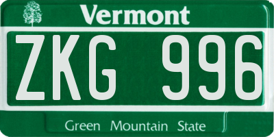 VT license plate ZKG996