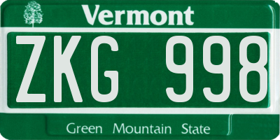 VT license plate ZKG998