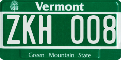 VT license plate ZKH008