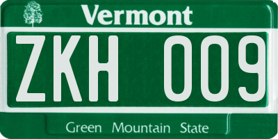 VT license plate ZKH009