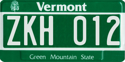 VT license plate ZKH012