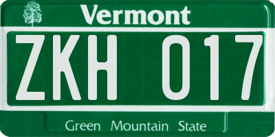 VT license plate ZKH017