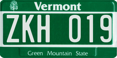 VT license plate ZKH019