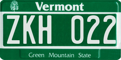 VT license plate ZKH022