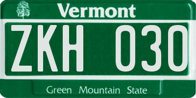 VT license plate ZKH030