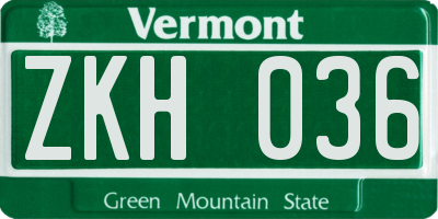 VT license plate ZKH036