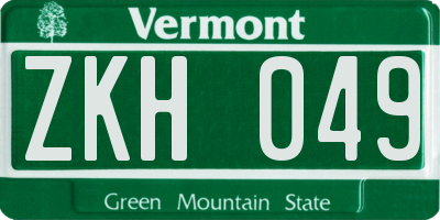 VT license plate ZKH049
