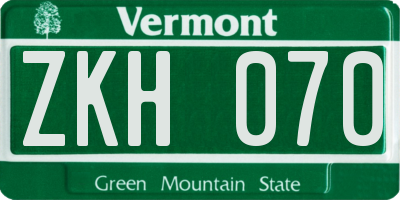 VT license plate ZKH070