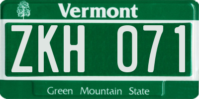 VT license plate ZKH071