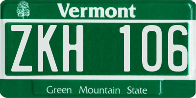 VT license plate ZKH106