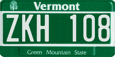VT license plate ZKH108