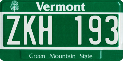 VT license plate ZKH193