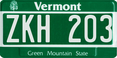 VT license plate ZKH203