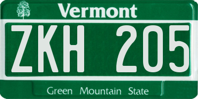 VT license plate ZKH205