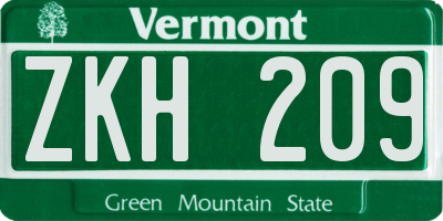 VT license plate ZKH209