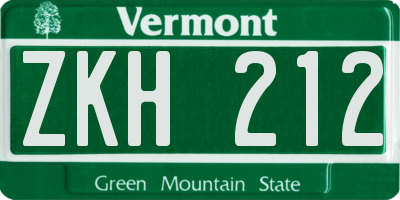 VT license plate ZKH212