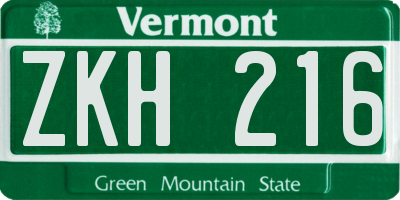 VT license plate ZKH216