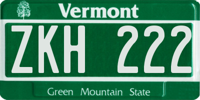 VT license plate ZKH222
