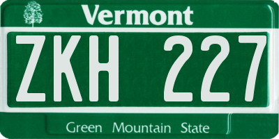 VT license plate ZKH227