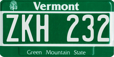 VT license plate ZKH232