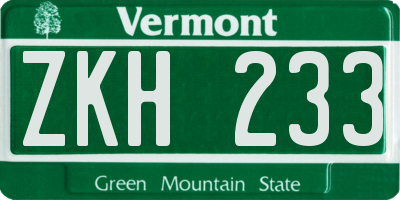 VT license plate ZKH233
