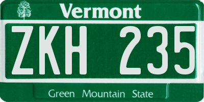 VT license plate ZKH235