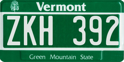 VT license plate ZKH392