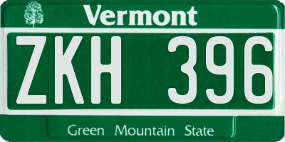 VT license plate ZKH396