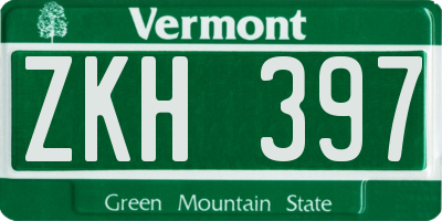 VT license plate ZKH397