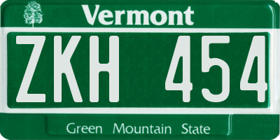 VT license plate ZKH454