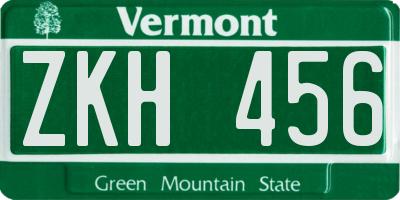 VT license plate ZKH456
