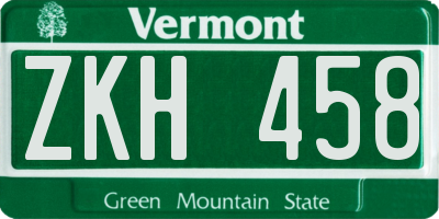 VT license plate ZKH458