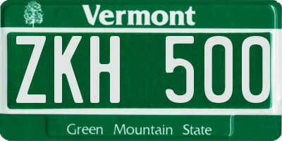 VT license plate ZKH500