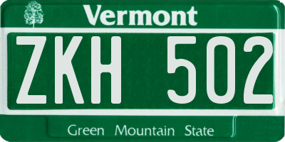 VT license plate ZKH502