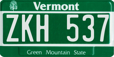 VT license plate ZKH537