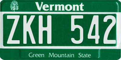 VT license plate ZKH542