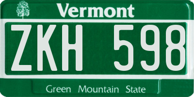 VT license plate ZKH598
