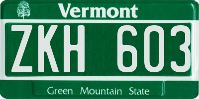 VT license plate ZKH603