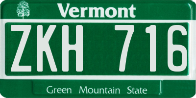 VT license plate ZKH716