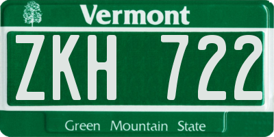 VT license plate ZKH722
