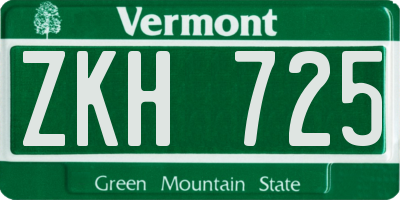 VT license plate ZKH725