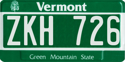 VT license plate ZKH726