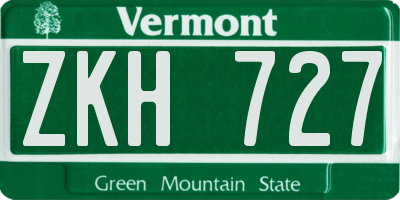 VT license plate ZKH727