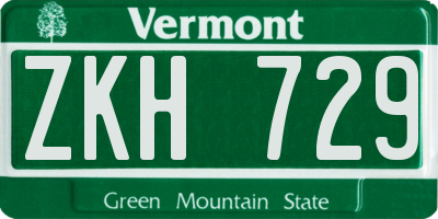 VT license plate ZKH729