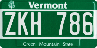 VT license plate ZKH786