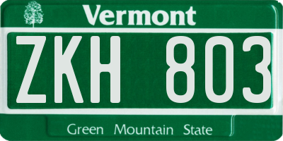 VT license plate ZKH803