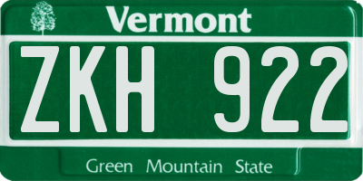 VT license plate ZKH922
