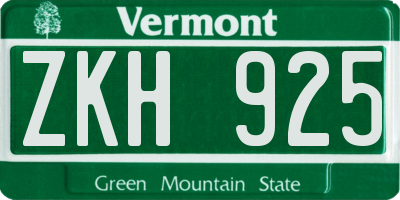 VT license plate ZKH925